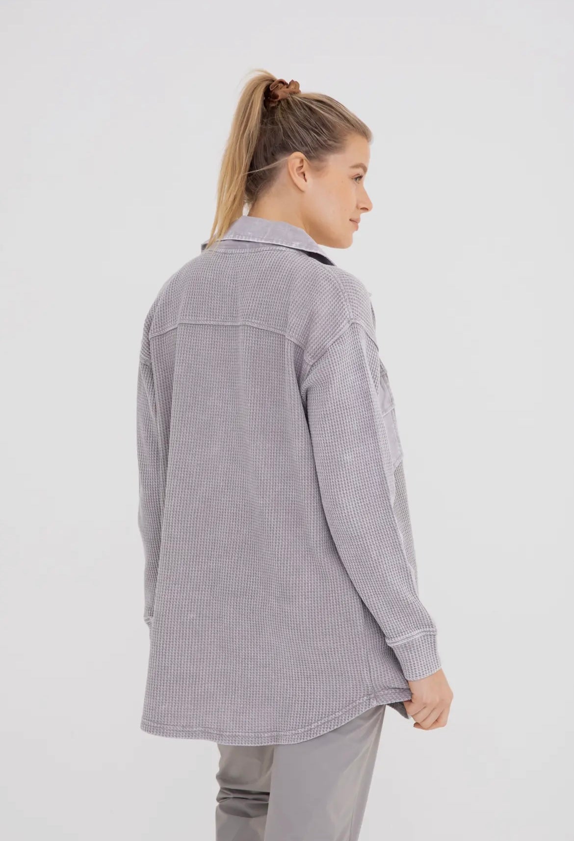 Waffle Knit Mineral-Washed Shacket