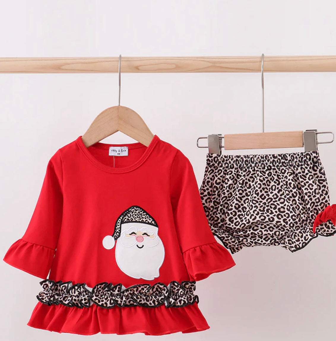 Girls Leopard Santa Bloomer Set