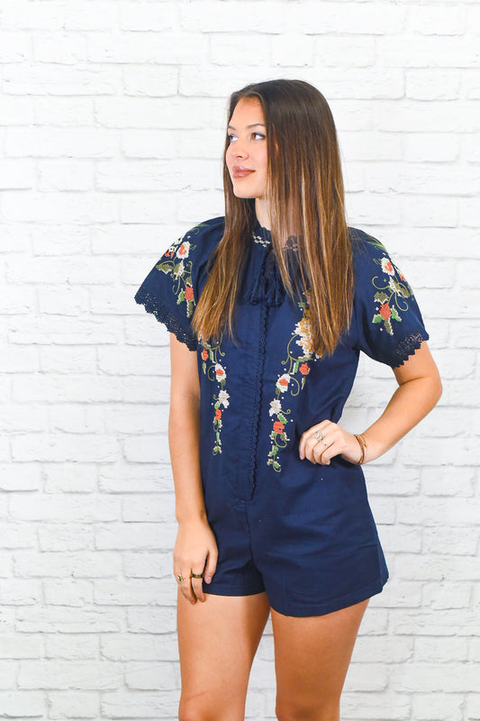 Boho Blossom Embroidered Romper