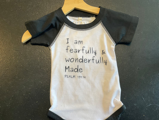 Black and White Fearfully and Wonderfully made Onesie