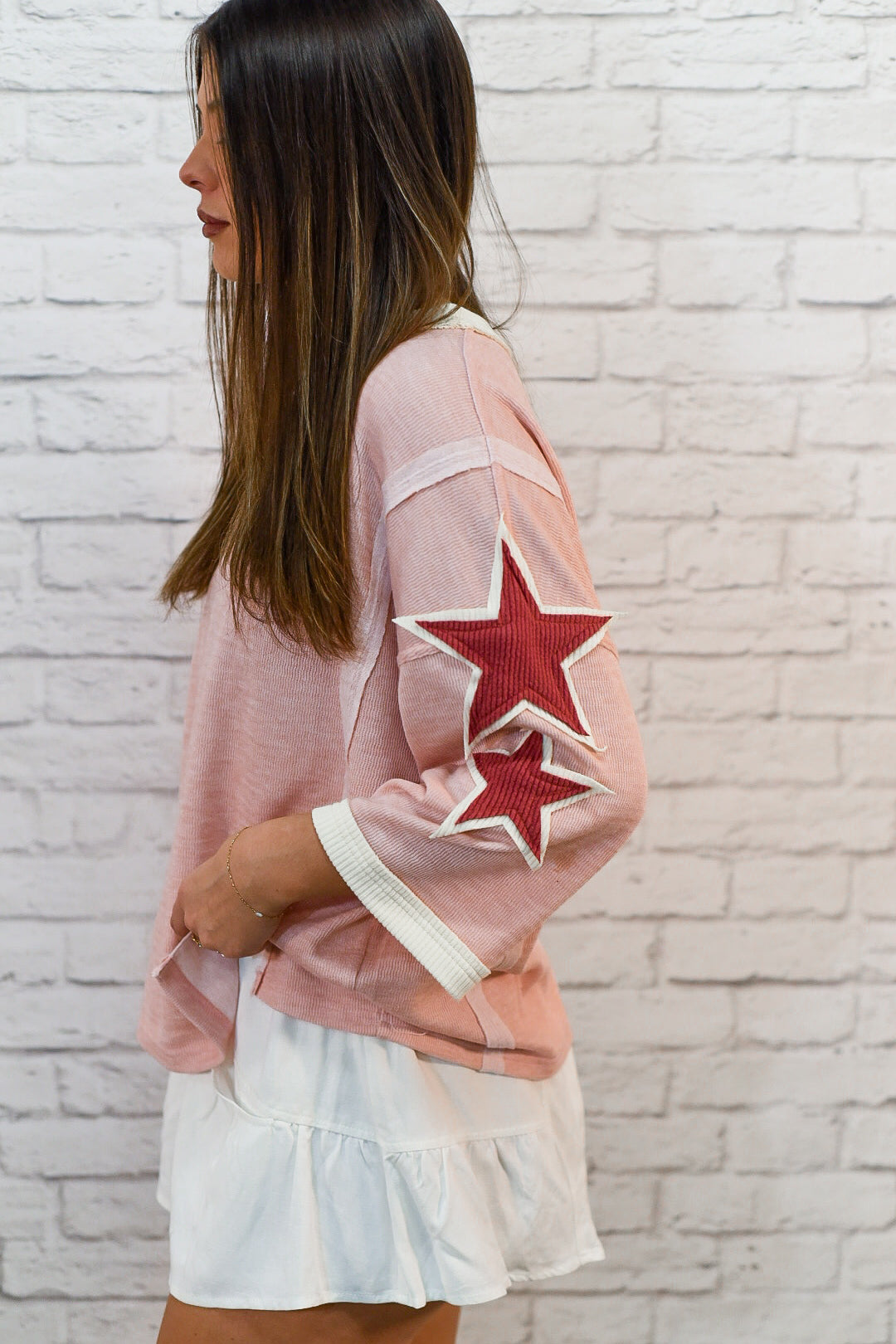 Soft Blush Colorblock Relaxed Fit Top