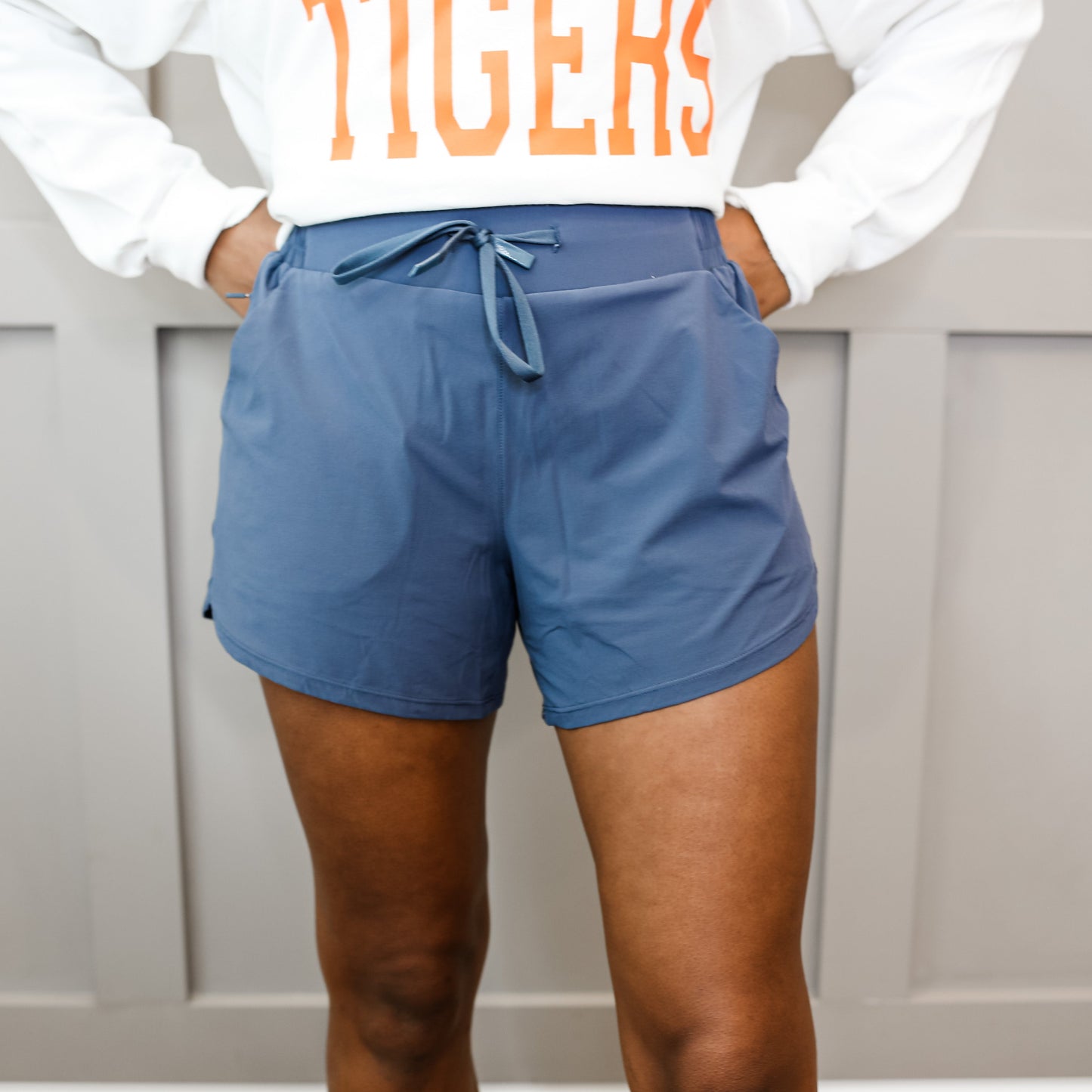 Lined Athleisure Shorts with Curved Hemline