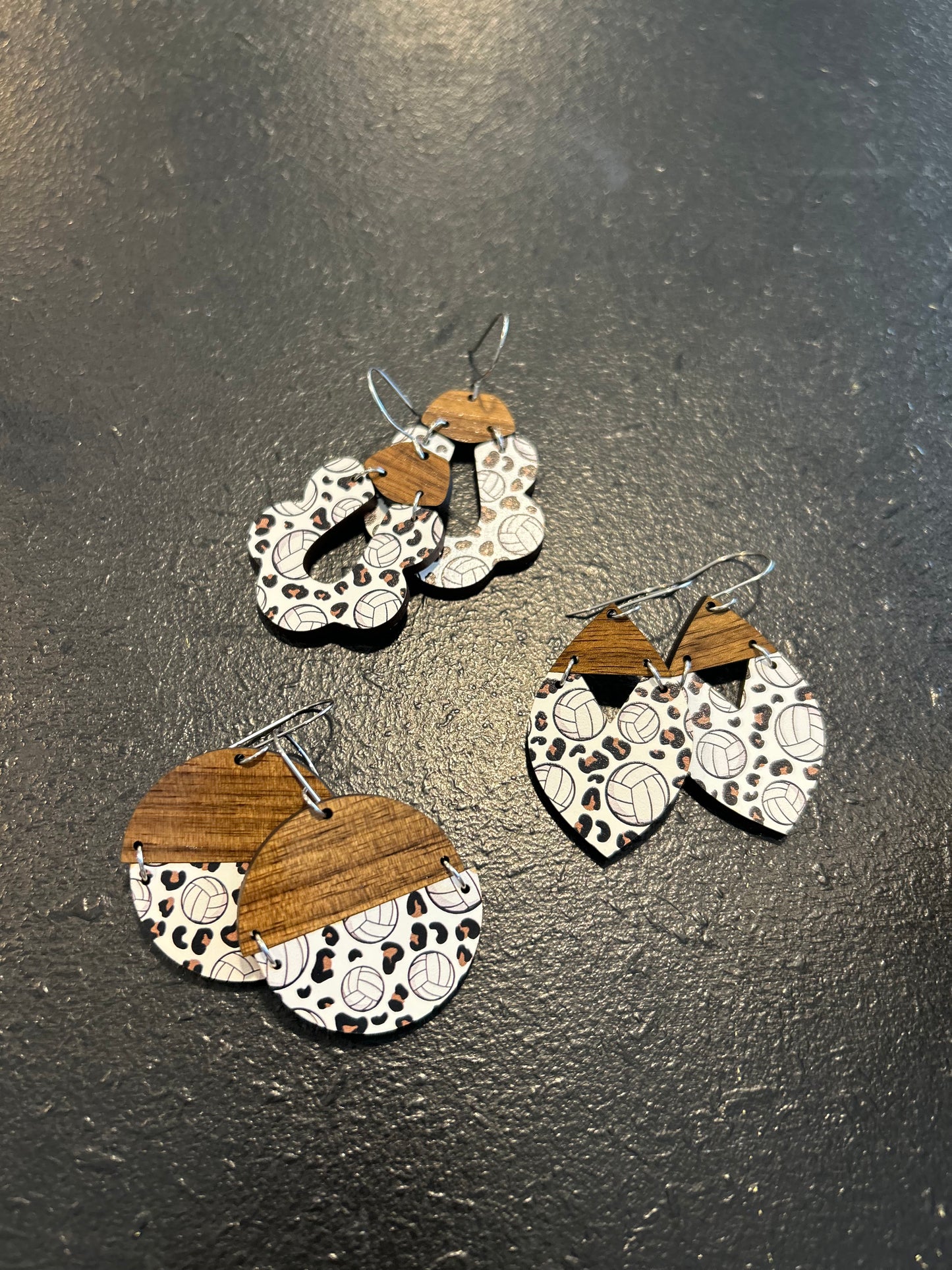 Sports wooden dangles earrings