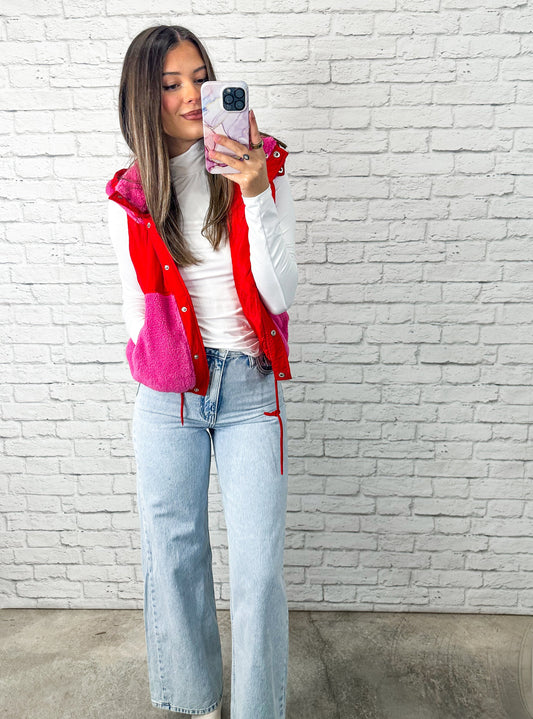 Cozy Pop Reversible Vest — Cherry & Pink