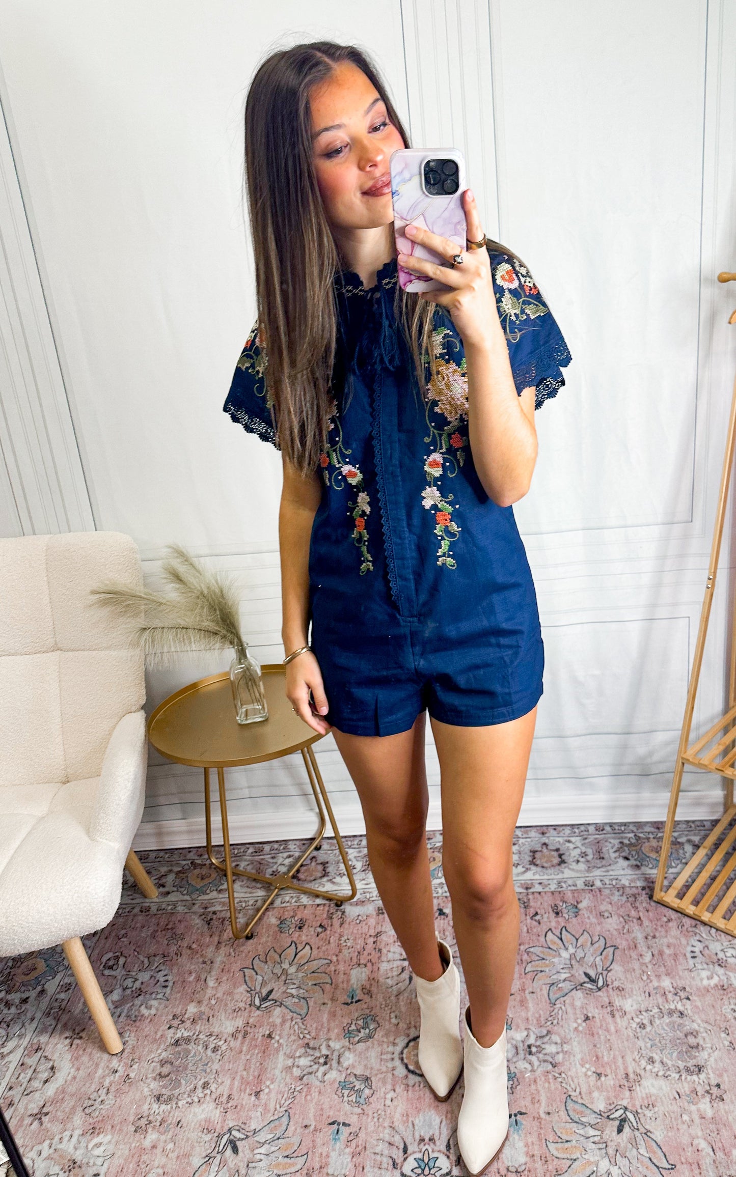 Boho Blossom Embroidered Romper