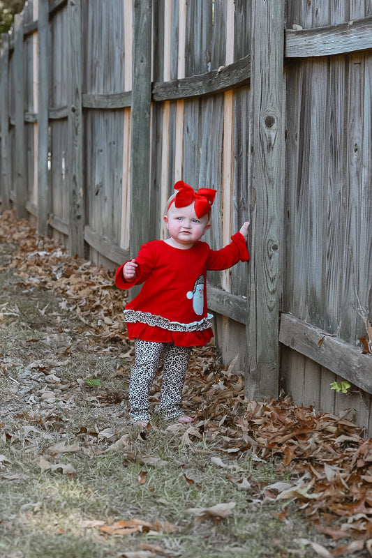 Girls Leopard Santa Pants Set