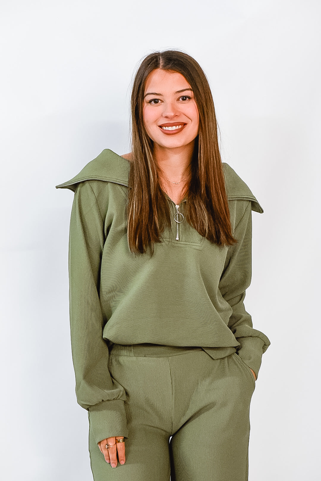 Olive Luxe Zip Collar Set