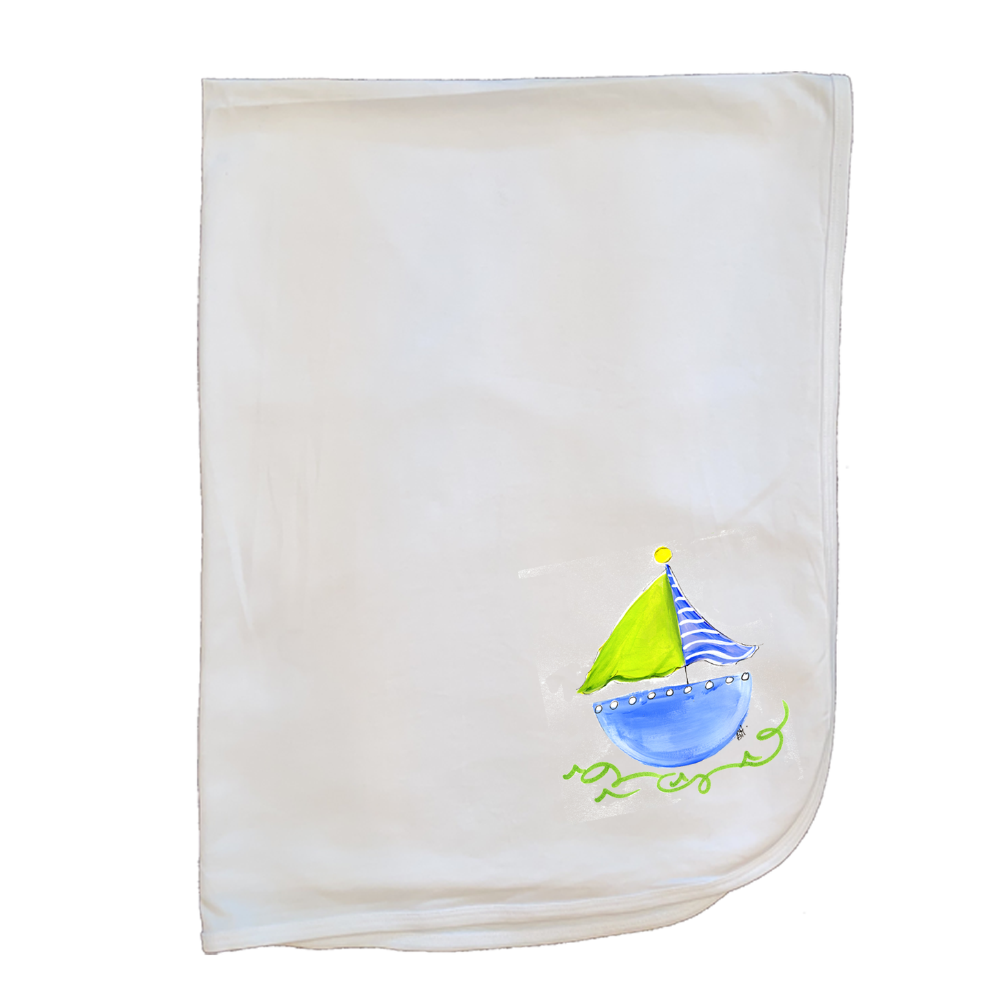 Cotton Baby Blanket 653 Blue Sailboat