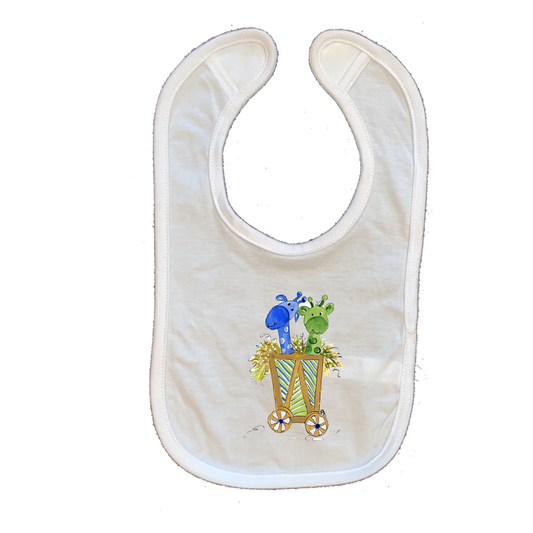 Cotton Infant Bib 1002 Giraffes in a Cart