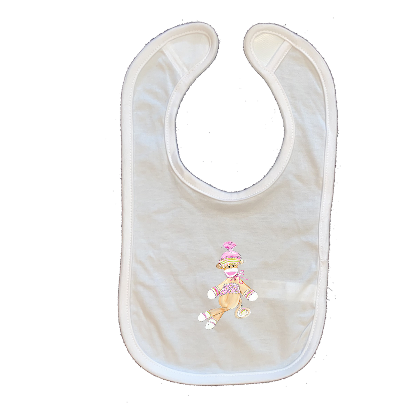 Cotton Infant Bib 724 Pink Sock Monkey