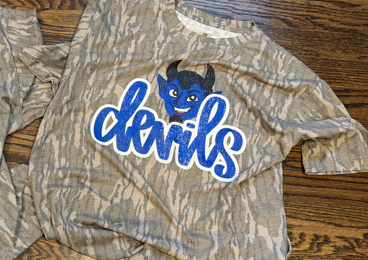 Cozy momma blue devils bottomland camo - adult