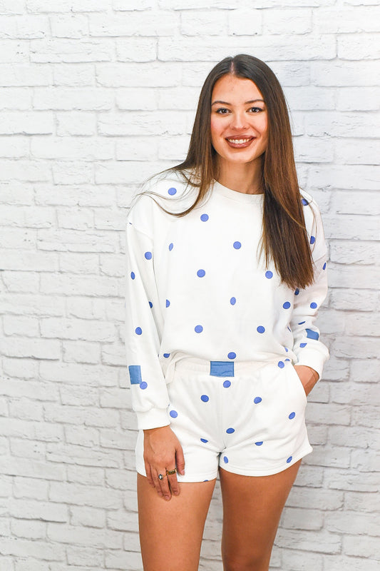 Coastal Dot Lounge Set – Polka Dot Top & Shorts Set