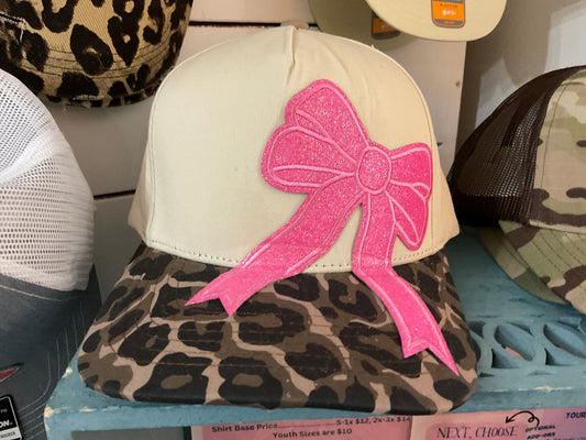Leopard hat with pink bow