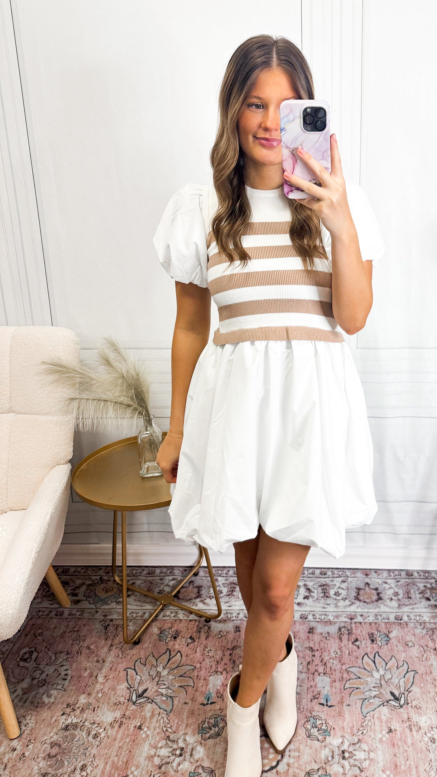Sweet Cream Stripe Bubble Hem Mini Dress