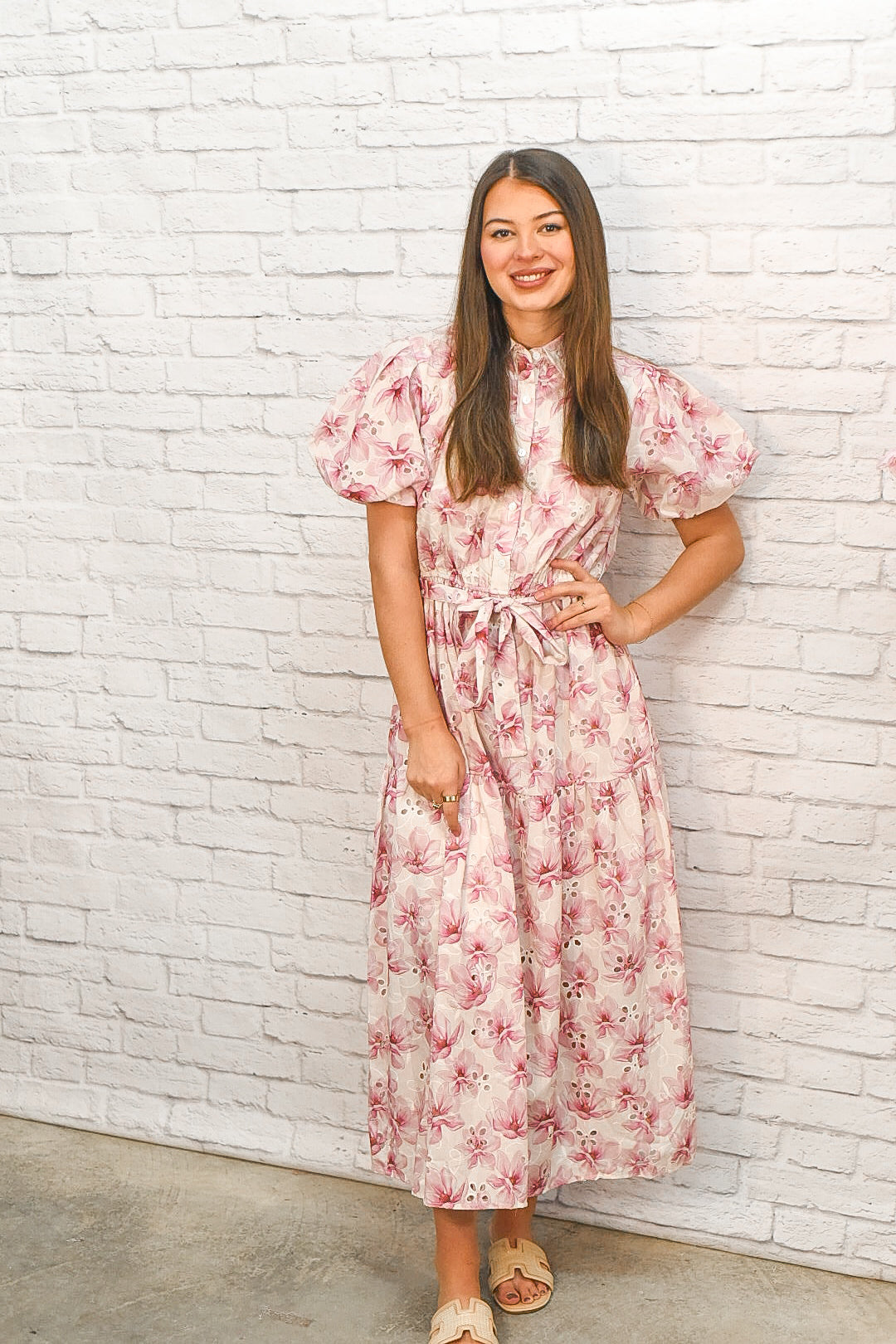 Blushing Garden Tie Waist Floral Midi Dress
