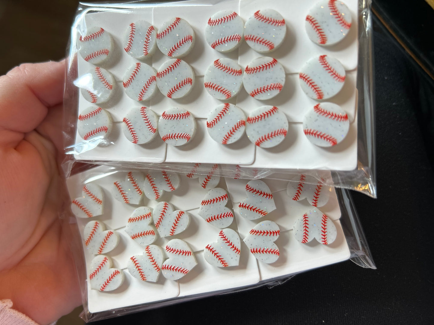 Sports Baseball Round Glitter Stud