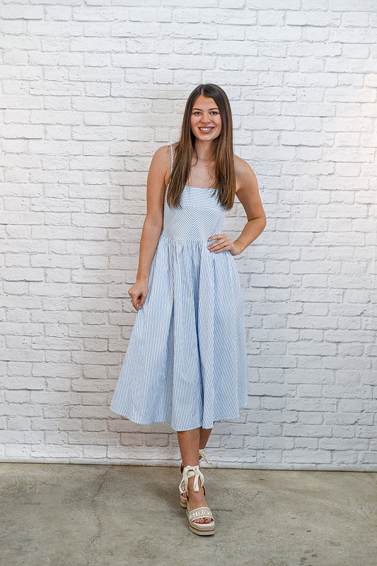 Blue Skies Striped Midi Dress