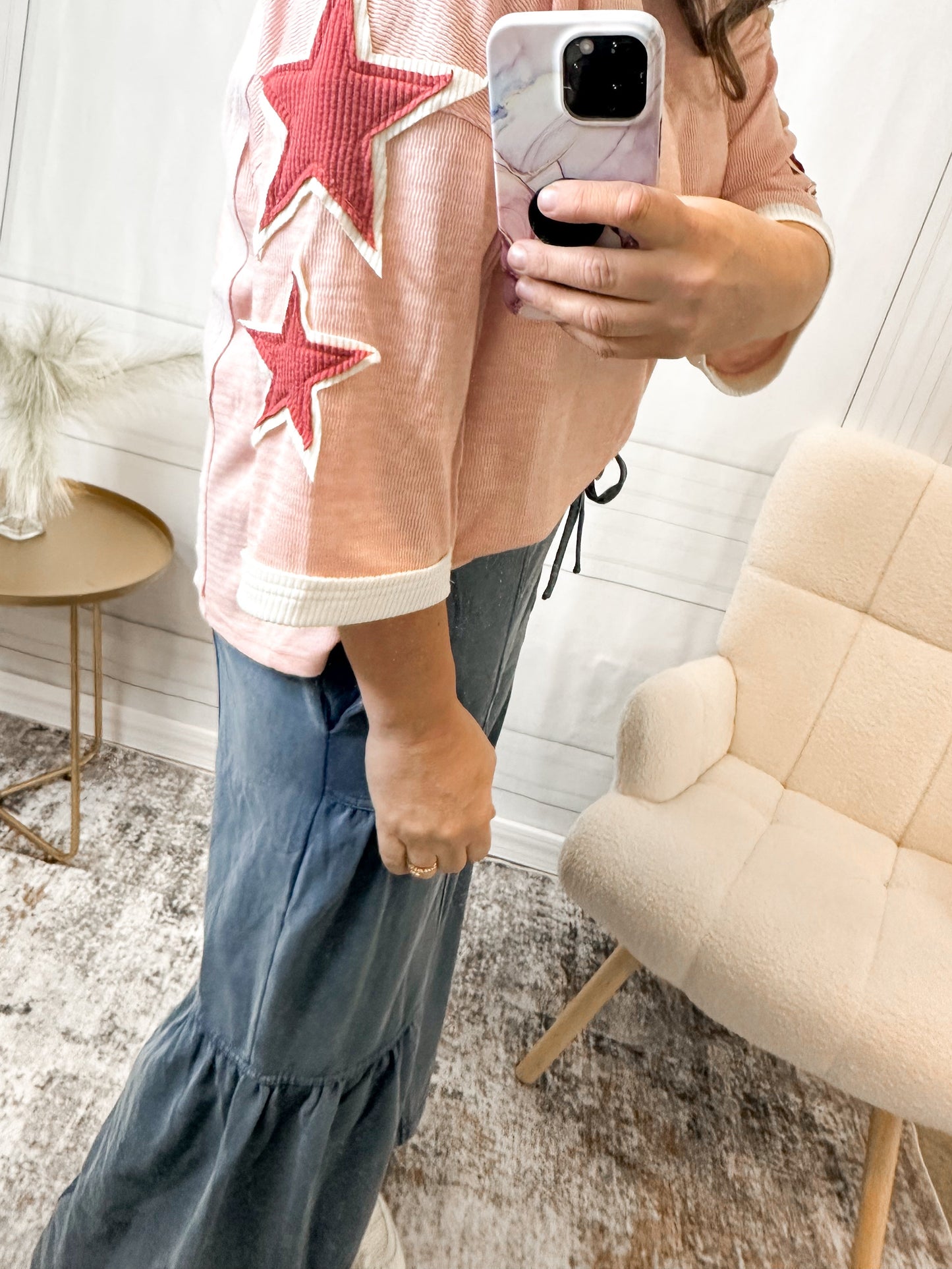Soft Blush Colorblock Relaxed Fit Top