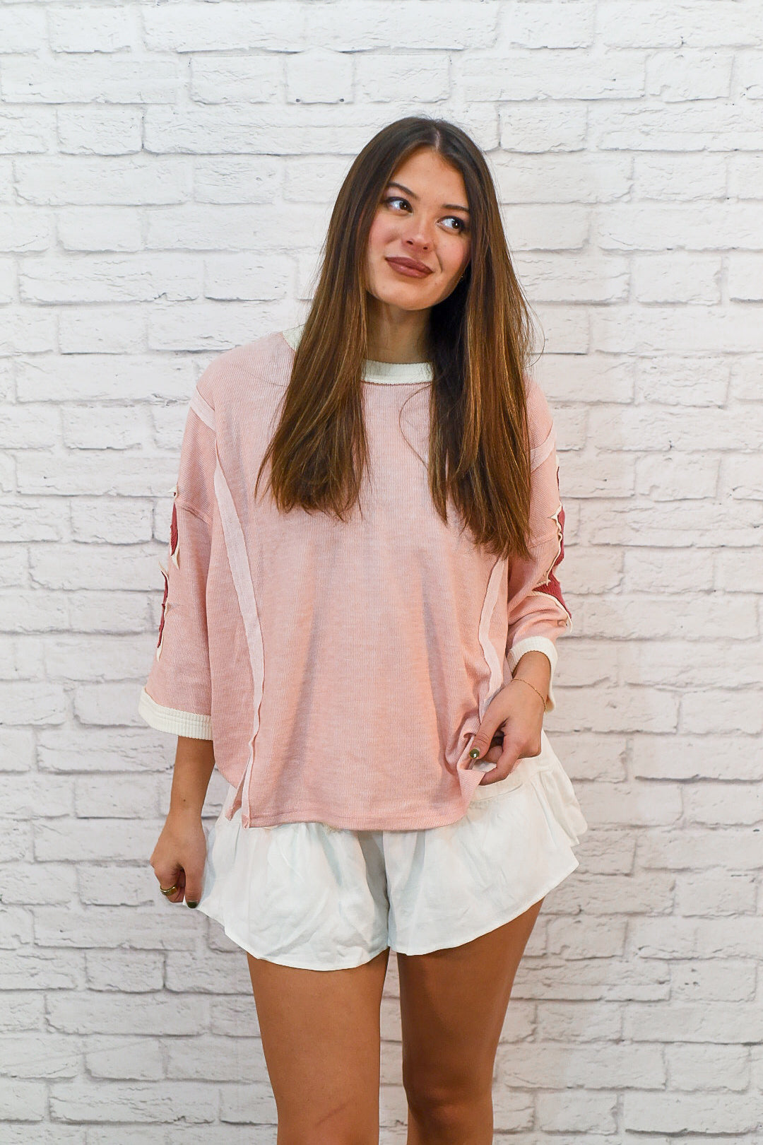 Soft Blush Colorblock Relaxed Fit Top