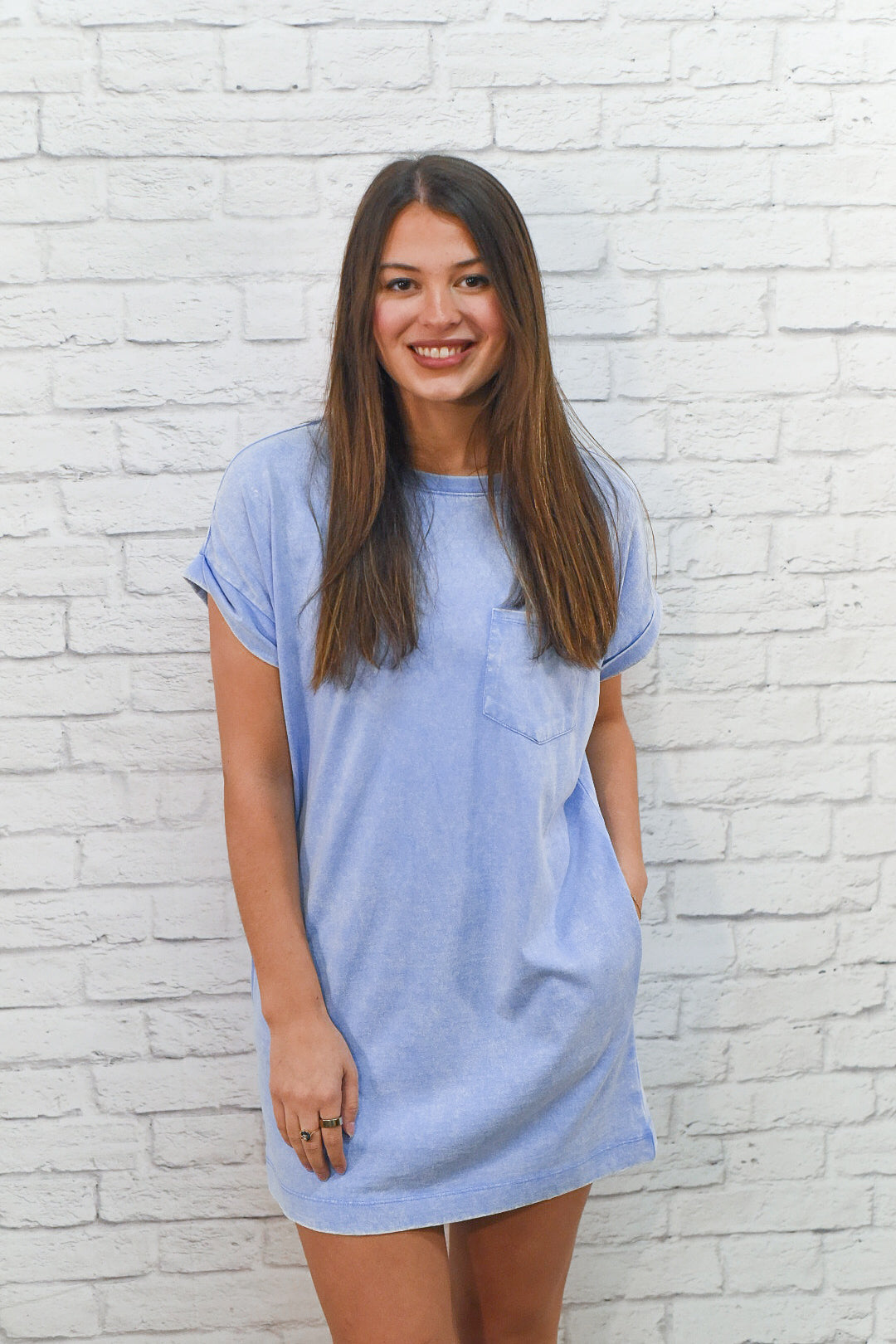 Easy Days Mineral Washed Blue Pocket T-Shirt Dress