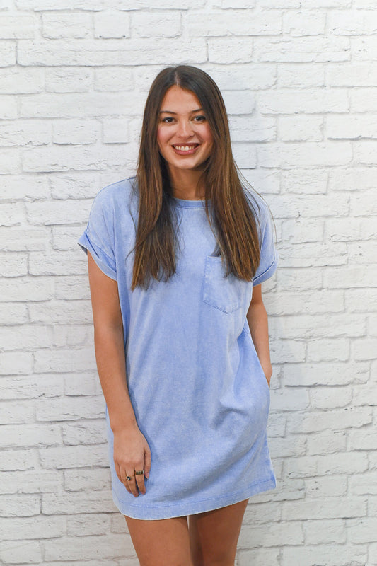 Easy Days Mineral Washed Blue Pocket T-Shirt Dress