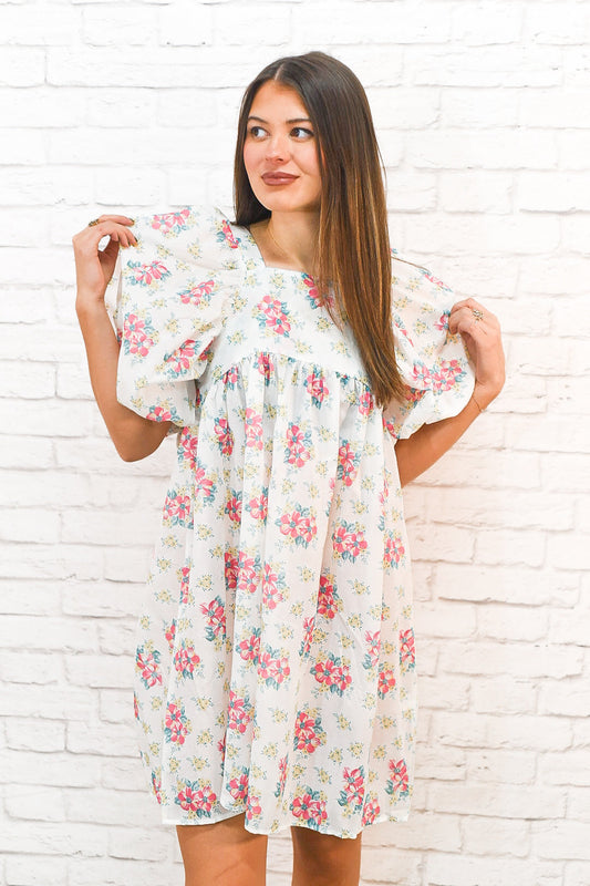 Sweet Bloom Floral Puff Sleeve Dress