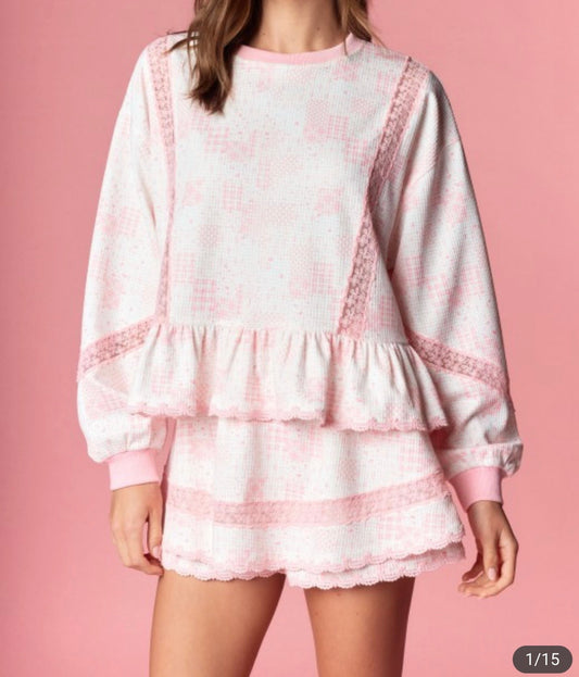 Bubblegum Dream Lace Ruffle Skort Set