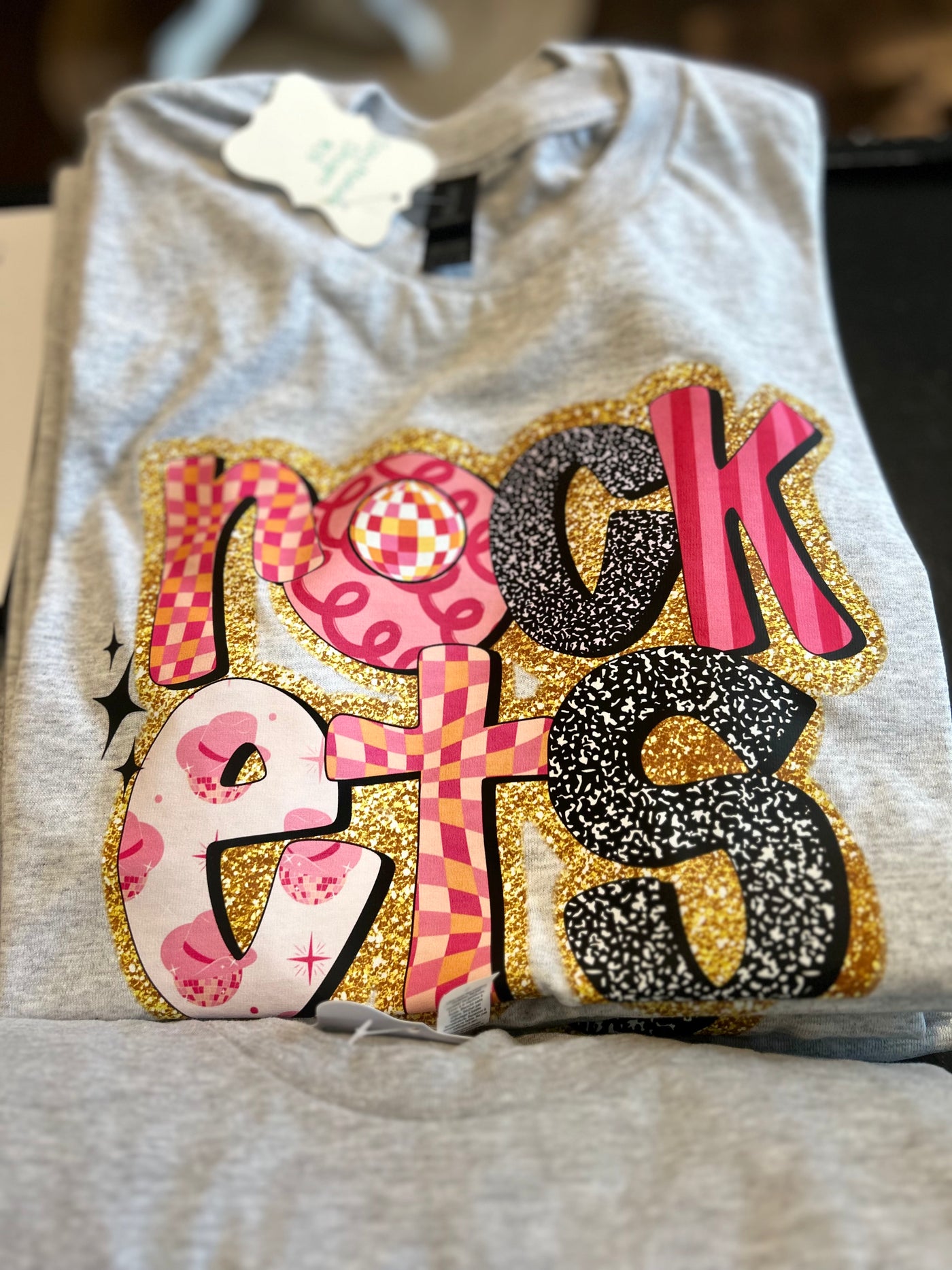 Cozy Momma Rockets  Pink -Gold Sparkle TShirt