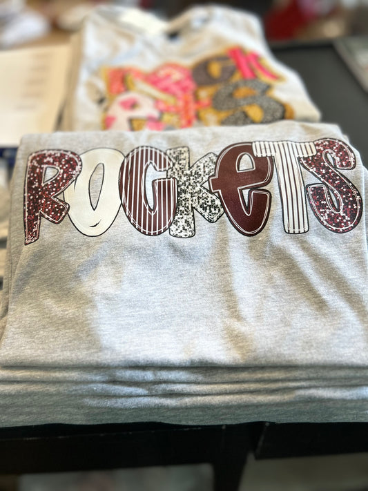 Cozy Momma Rockets Glitter Letters TShirt