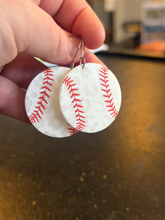 Sports Baseball leopard dangles earrings