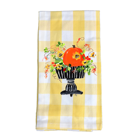 Kitchen Towel Fall 760 Pumpkin Flowers in Black Stripe YC