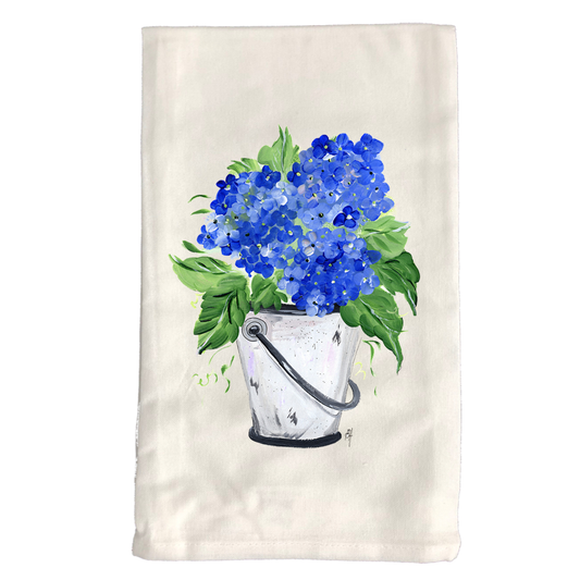 Kitchen Towel White KT179W Hydrangea Bucket