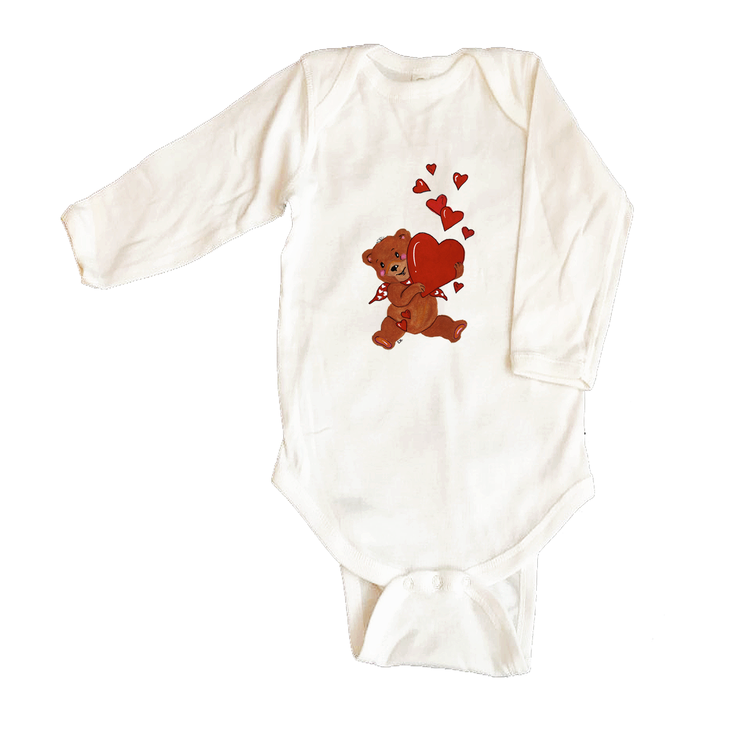 Bodysuit Long Sleeve Valentine Bear w Hearts ONL2039