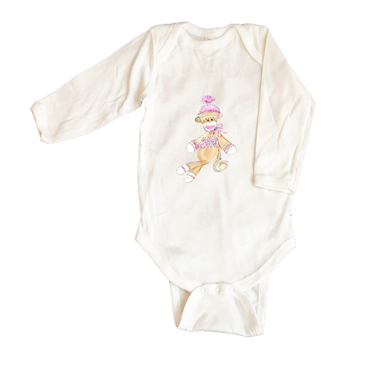 Bodysuit Long Sleeve  724 Pink Sock Monkey