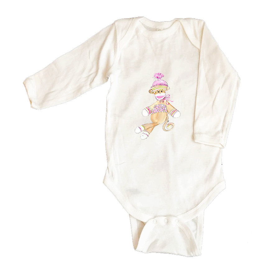 Bodysuit Long Sleeve  724 Pink Sock Monkey