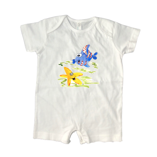 Cotton Romper 2204 Starfish and Blue Fish