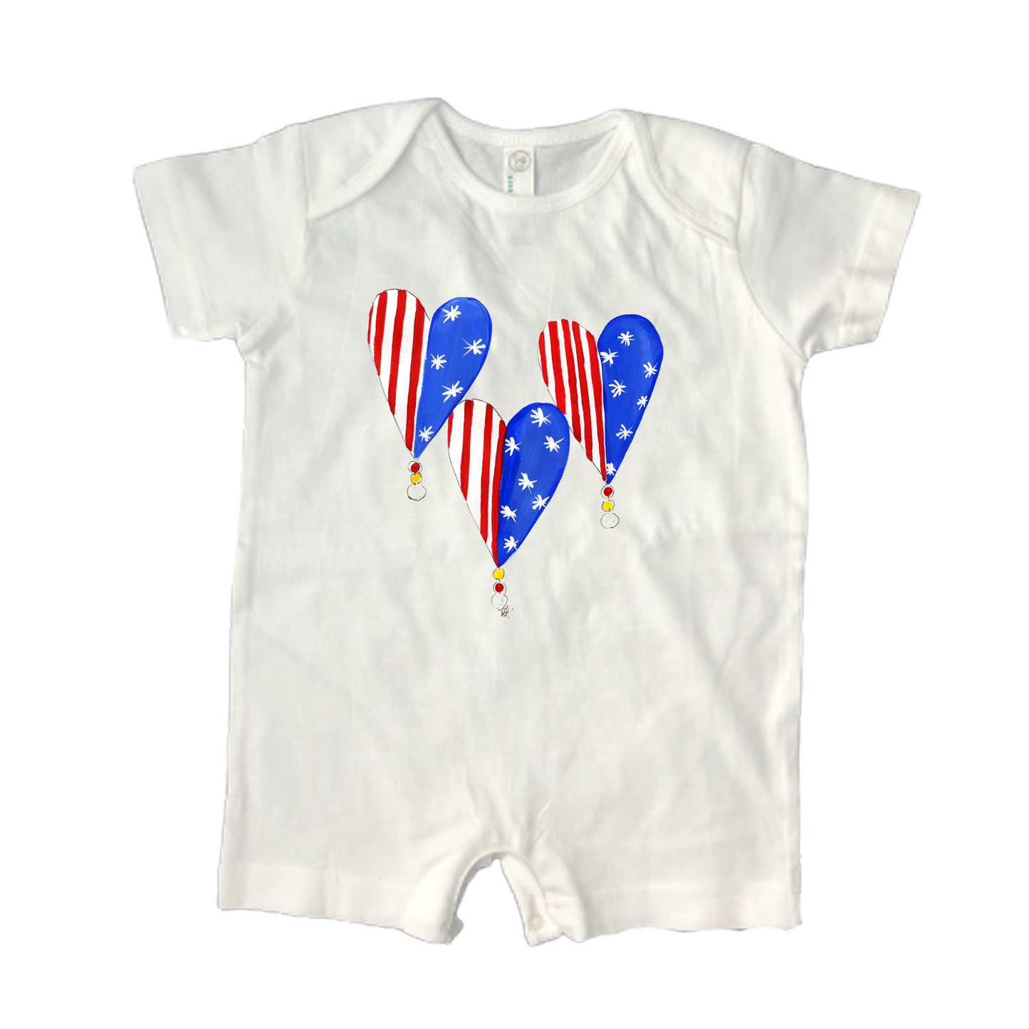 Cotton Romper 666 Patriotic Hearts