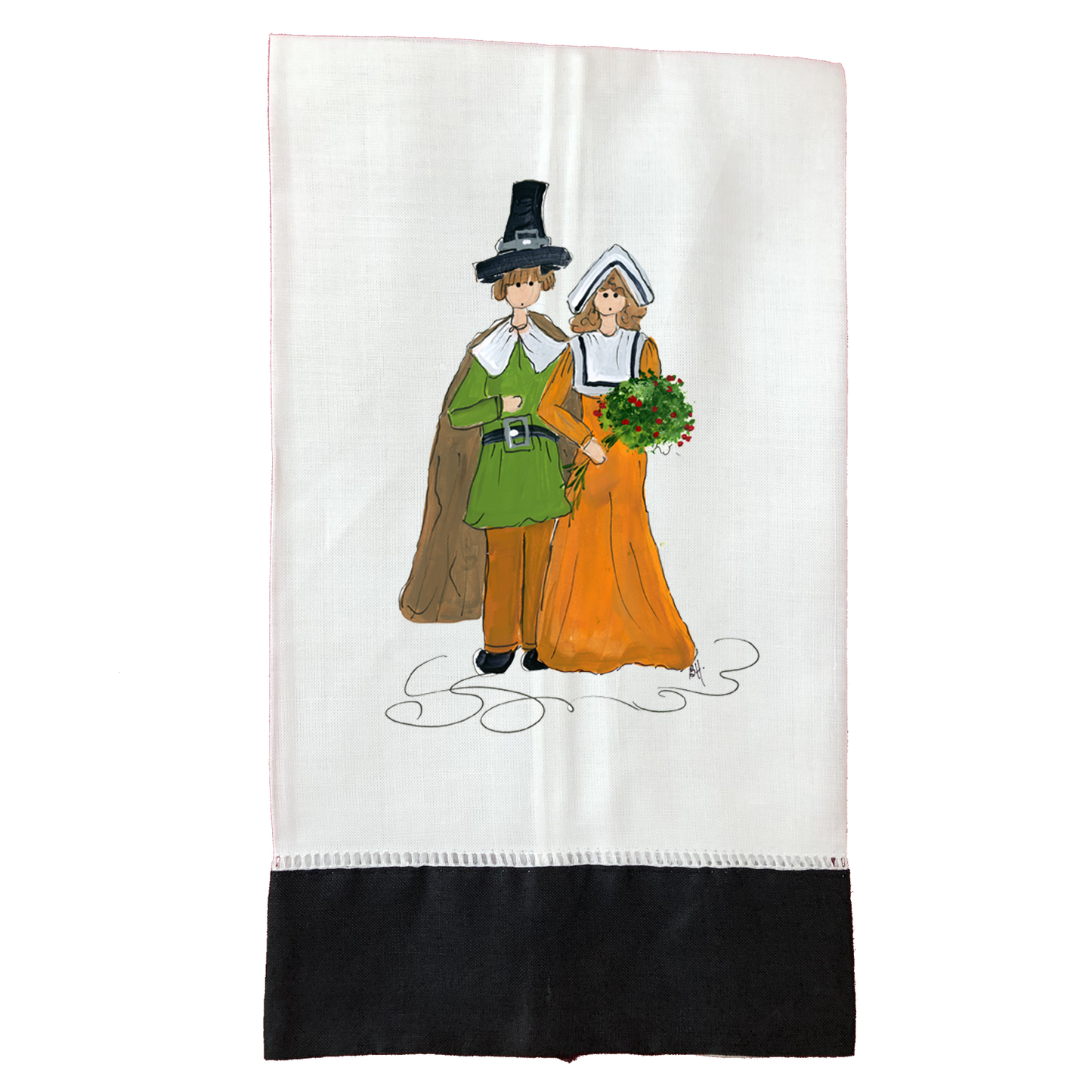 Tea Towel Fall 1022 Pilgrims BLK