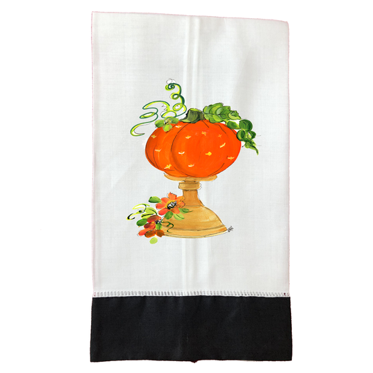 Tea Towel Fall 739 Pumpkin on Gold Stand BLK