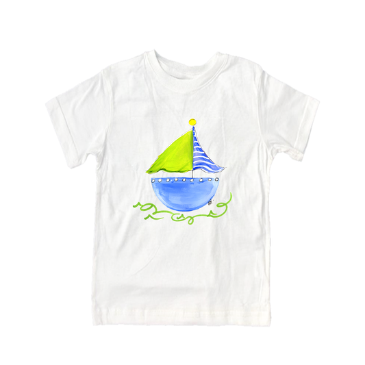 Cotton Tee Shirt Short Sleeve 653 Blue Sailboat