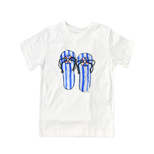 Cotton Tee Shirt Short Sleeve 873 Blue Flip Flops