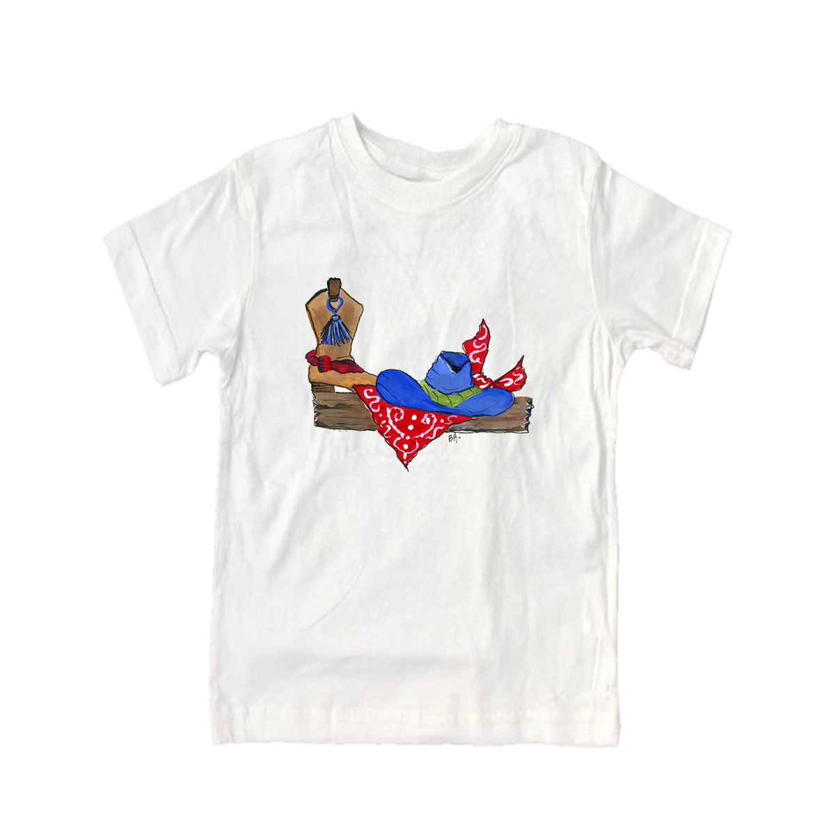 Cotton Tee Shirt Short Sleeve 962 Cowboy Boot and Hat