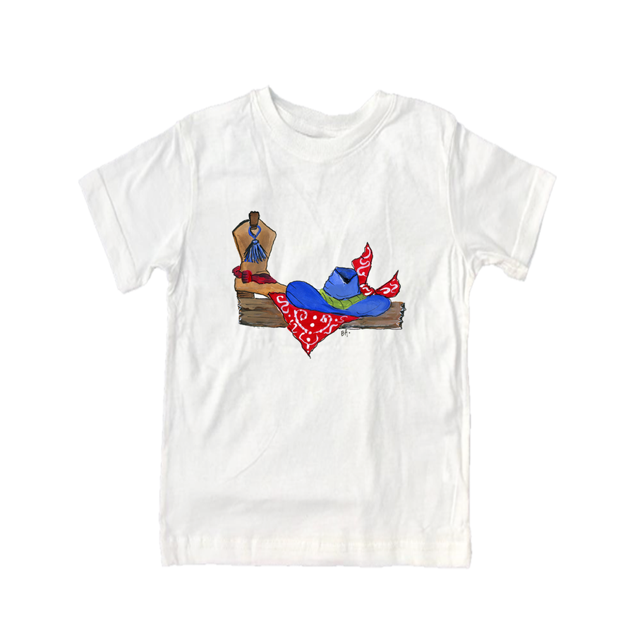 Cotton Tee Shirt Short Sleeve 962 Cowboy Boot and Hat