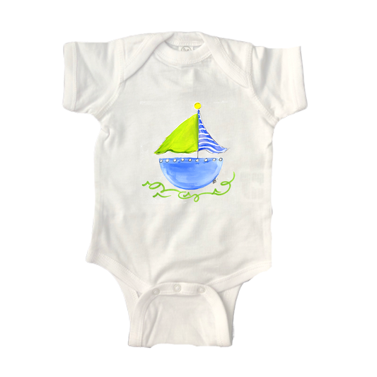 Cotton Short Sleeve Bodysuit  653 Blue Sailboat