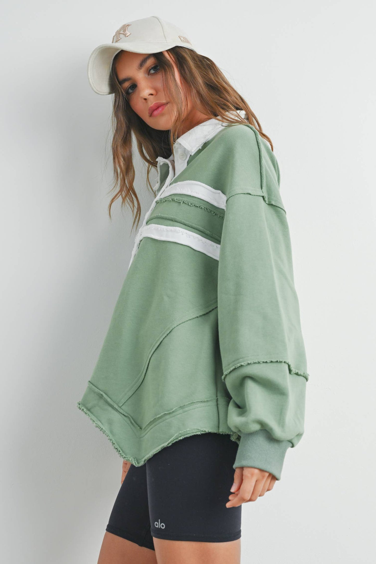 Collared Green Pullover Sweatshirt