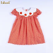 Pumpkin embroidery chevron baby dress