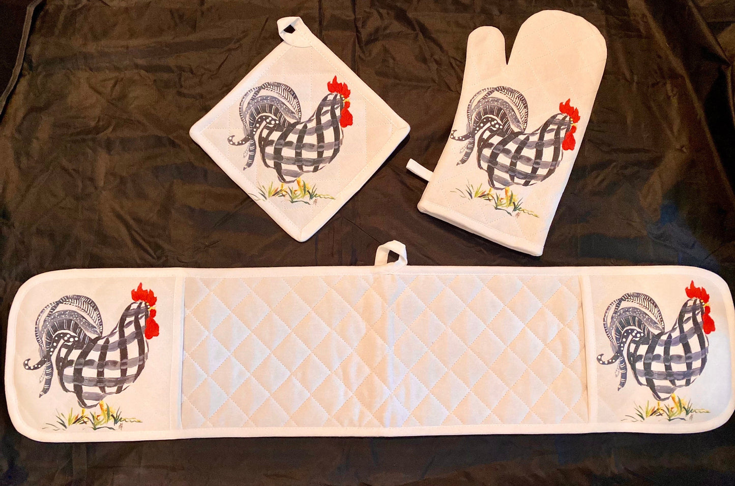 Oven Mitt Set Black Rooster/Choose your Design!