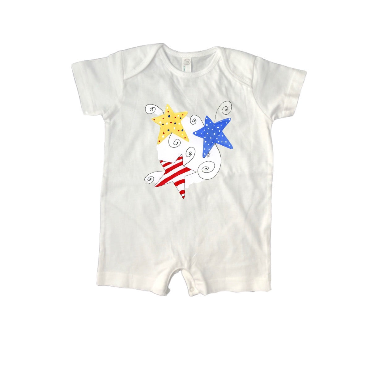 Cotton Romper 1028 Stars  and Swirls 4th of July