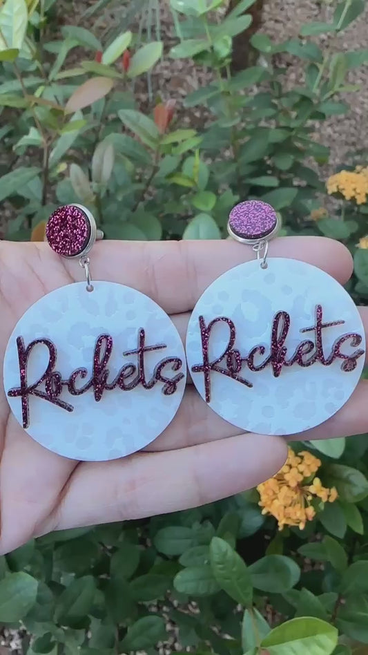 Rockets Round leopard Glitter earrings