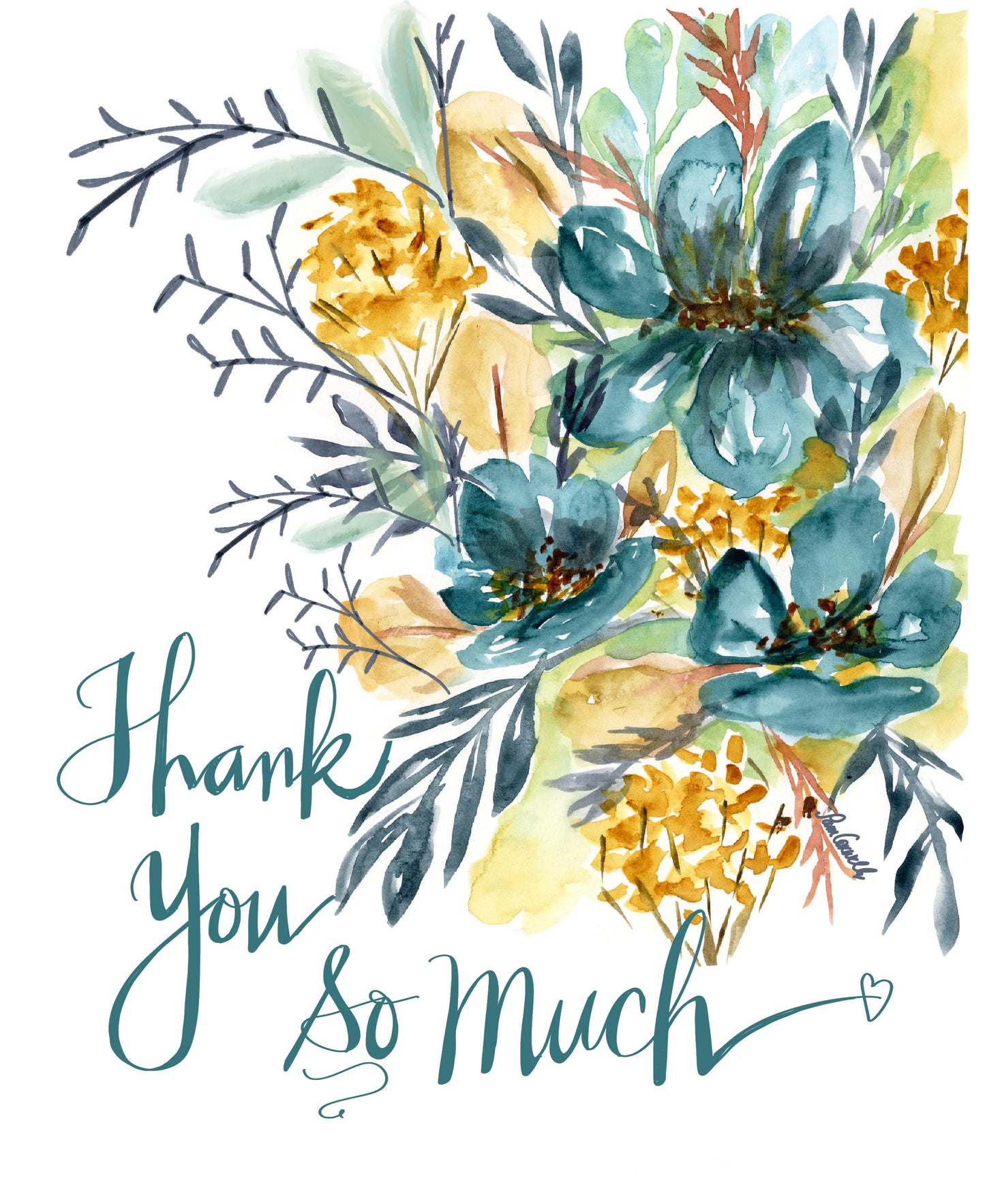 Blue Flower Bouquet - Thank You | Notecards